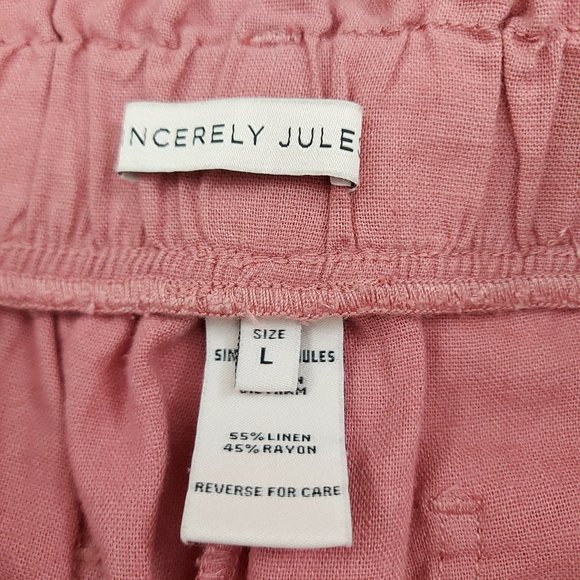 Sincerely Jules Paperbag Linen Blend Pants Womens Large Rose Wide Leg Belt - Picture 9 of 9